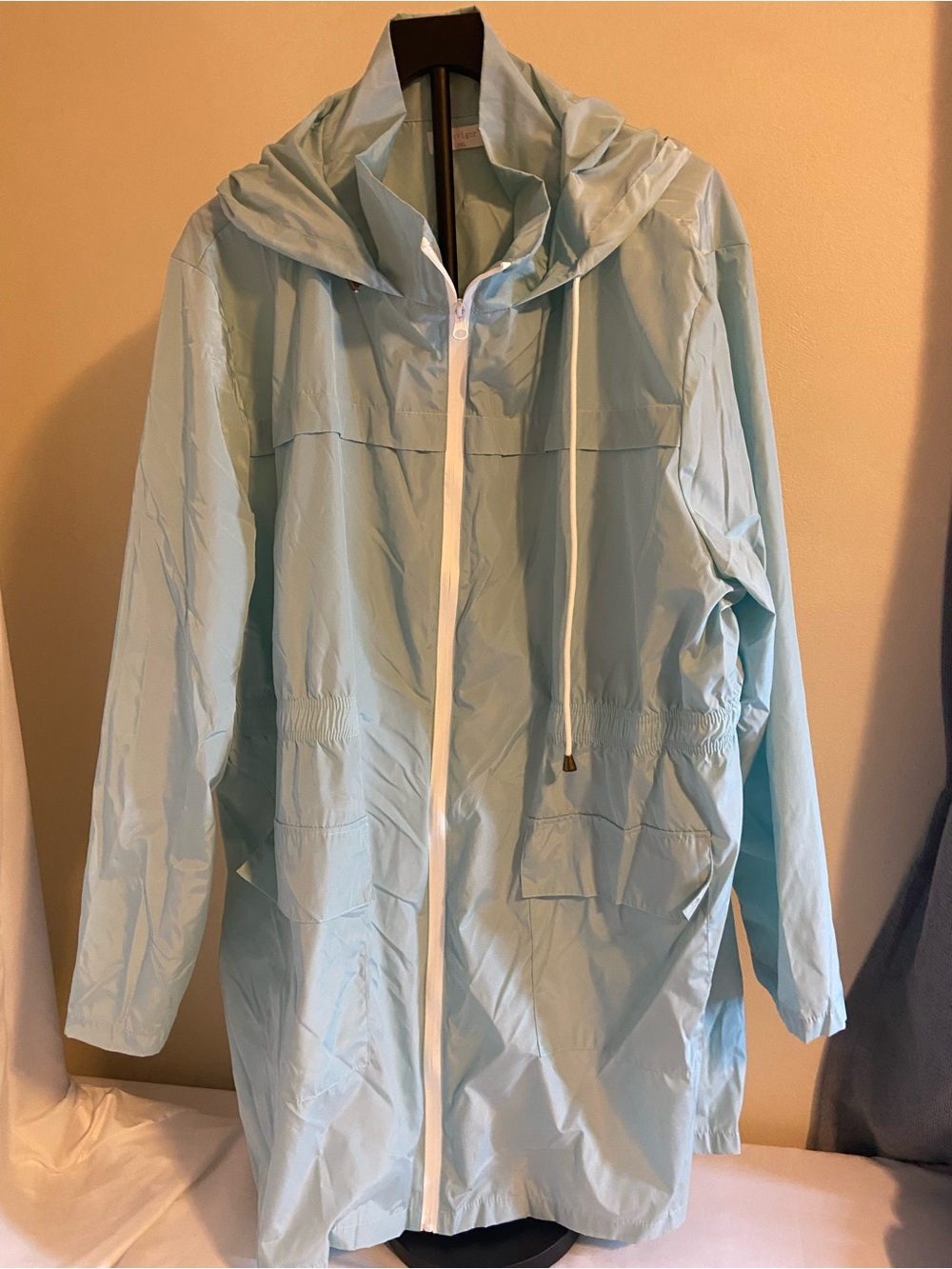 Light Blue Hooded Trench Coat with Drawstring Waist